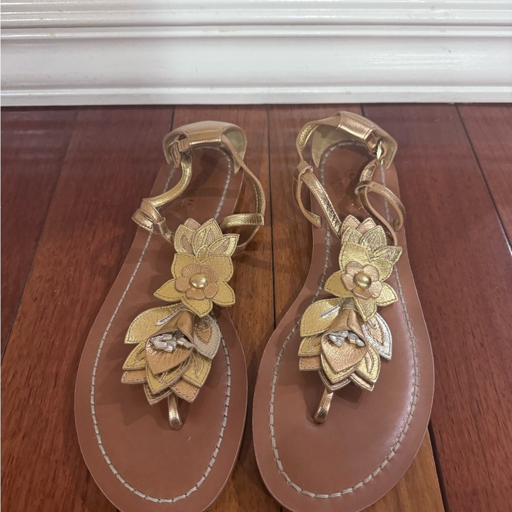 COACH | Gold Floral T-Strap Women's Sandals | *NOT OUTLET*